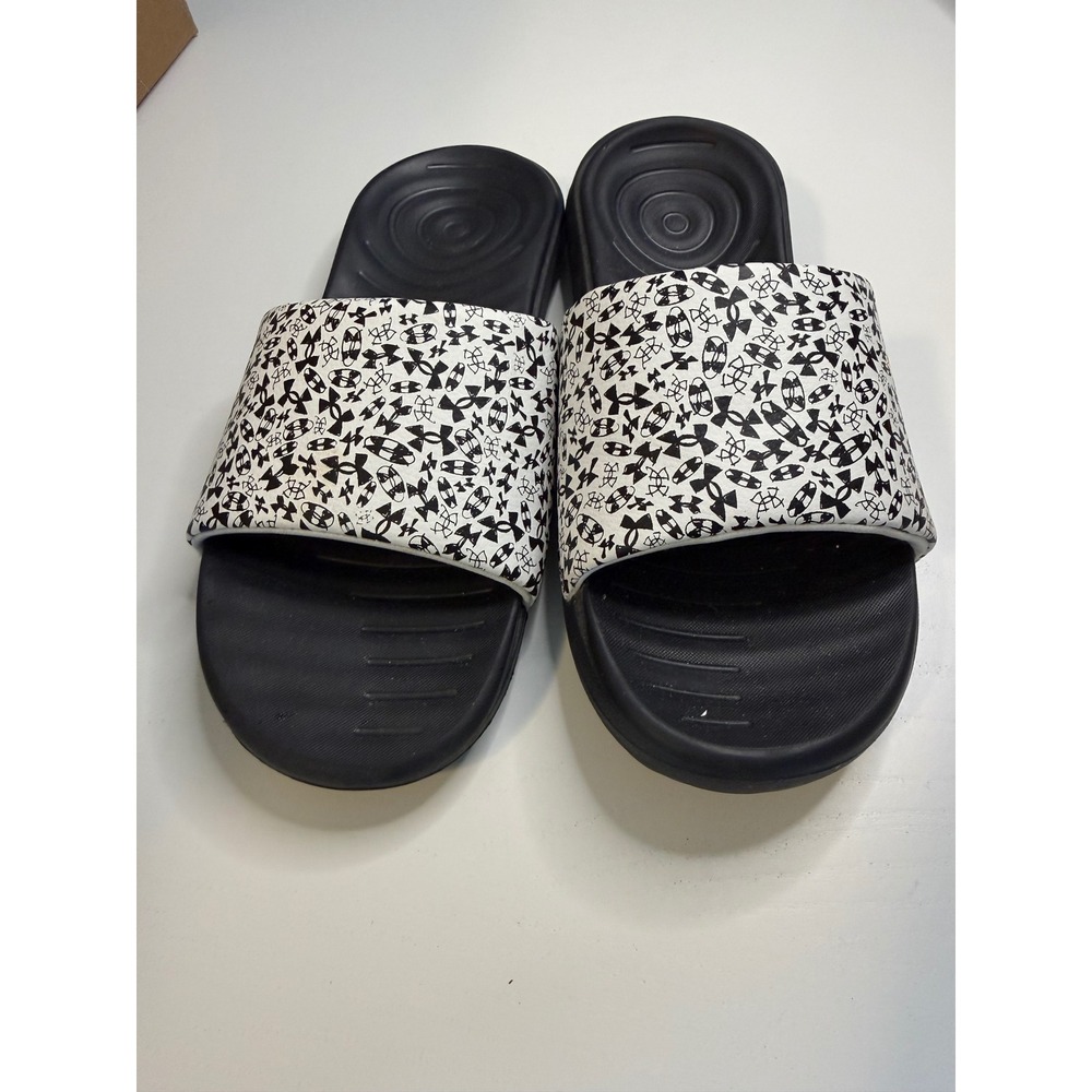 Under Armour Kids Black White Logo Print Athletic Slide Sandals Size 6Y - Picture 2 of 4